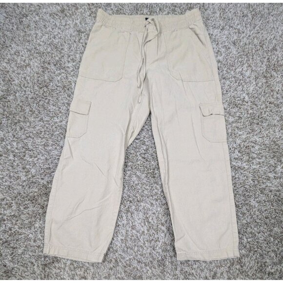 J. Crew Pants - J Crew Crop Cargo Pants Women's Size 6 Beige Linen Cotton Elastic Waist Cropped